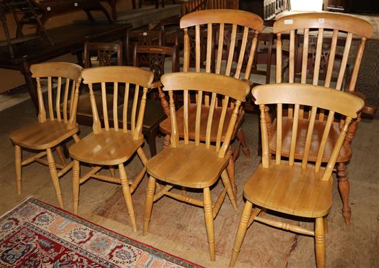 6 beech dining chairs, 4 + 2 carvers